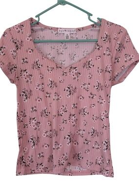 3/$20 Eye Candy Pink Floral V-Neck Short Sleeve Tee